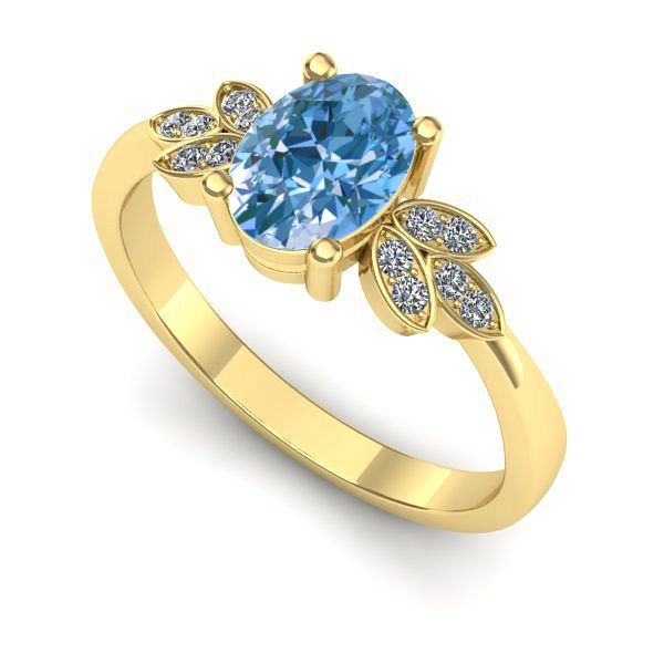Inel de logodna din aur galben cu diamant de laborator albastru