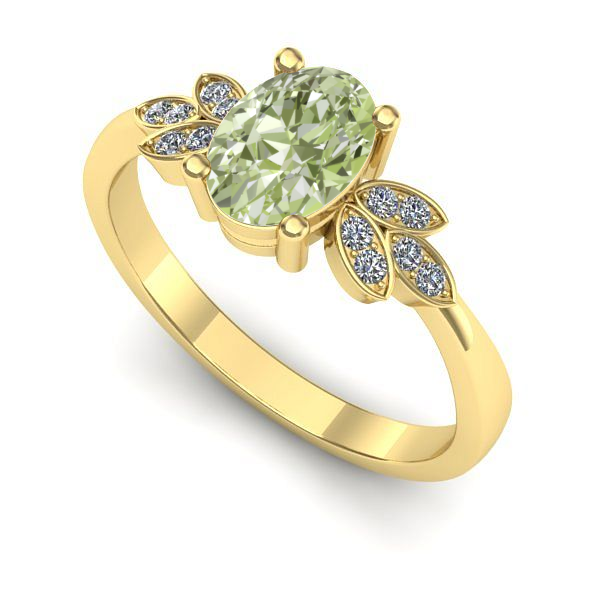 Inel de logodna din aur galben cu diamant de laborator verde