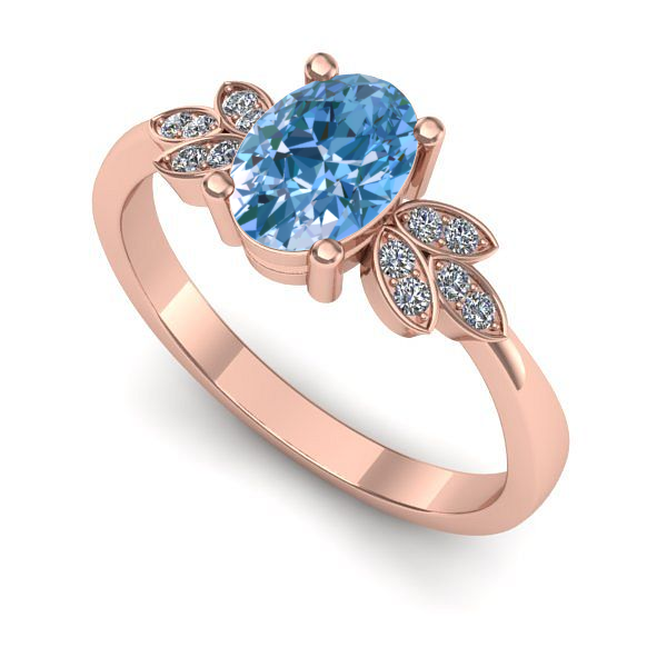 Inel de logodna din aur roz cu diamant de laborator albastru