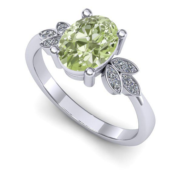 Inel din aur alb cu diamant de laborator verde