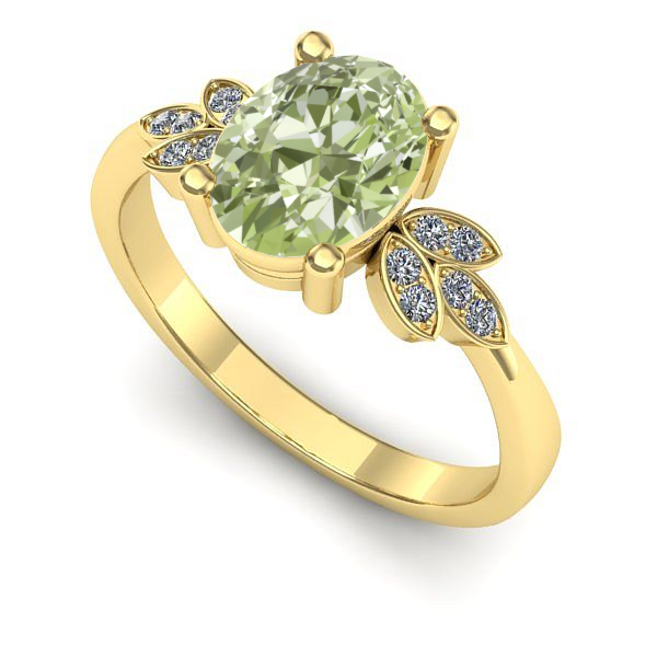 Inel de logodna din aur galben cu diamant de laborator verde