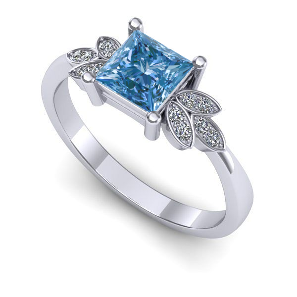 Inel din aur alb cu diamant de laborator albastru