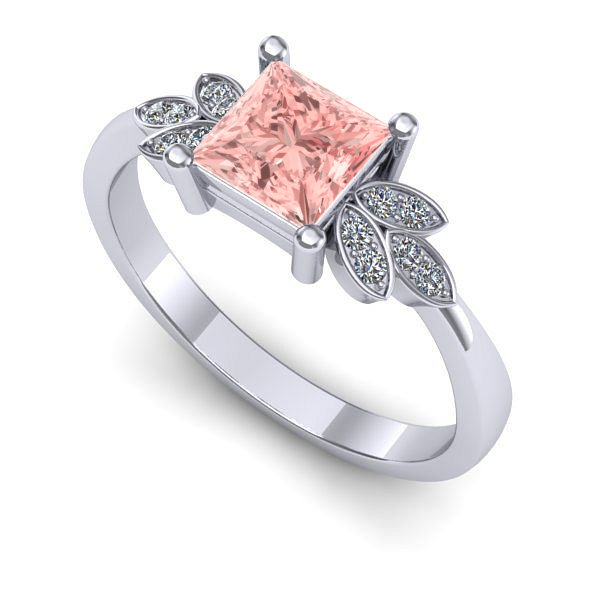 Inel din aur alb cu diamant de laborator roz