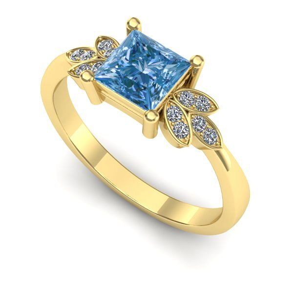 Inel din aur galben cu diamant de laborator albastru