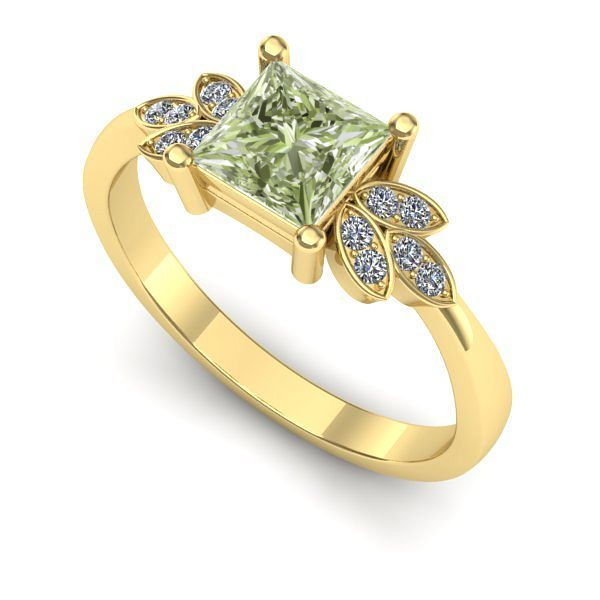 Inel din aur galben cu diamant de laborator verde