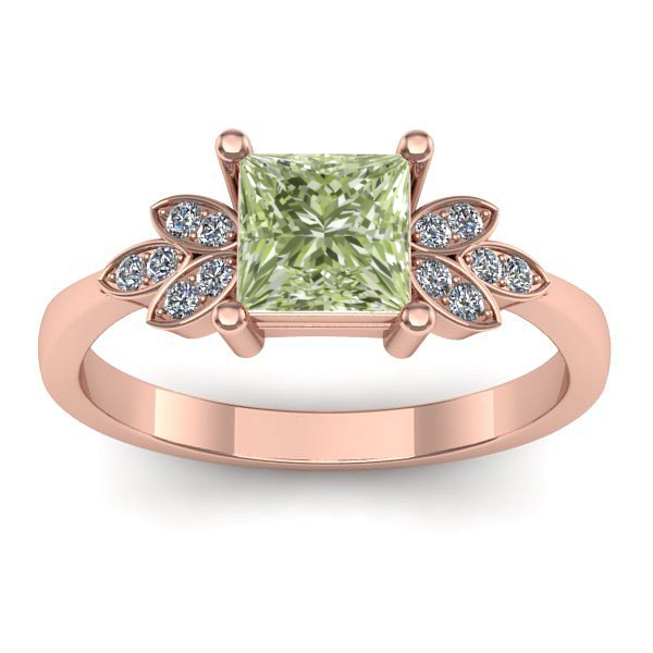 Inel cu diamant de laborator verde patrat