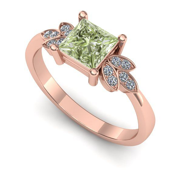 Inel logodna din aur roz cu diamant de laborator verde