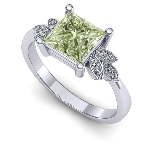 Inel de logodna din aur alb cu diamant de laborator verde