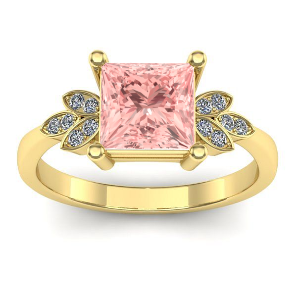 Inel cu diamant de laborator roz patrat