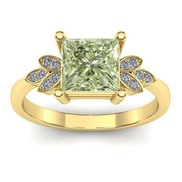 Inel cu diamant de laborator verde patrat