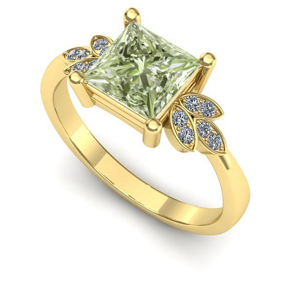 Inel din aur galben cu diamant de laborator verde