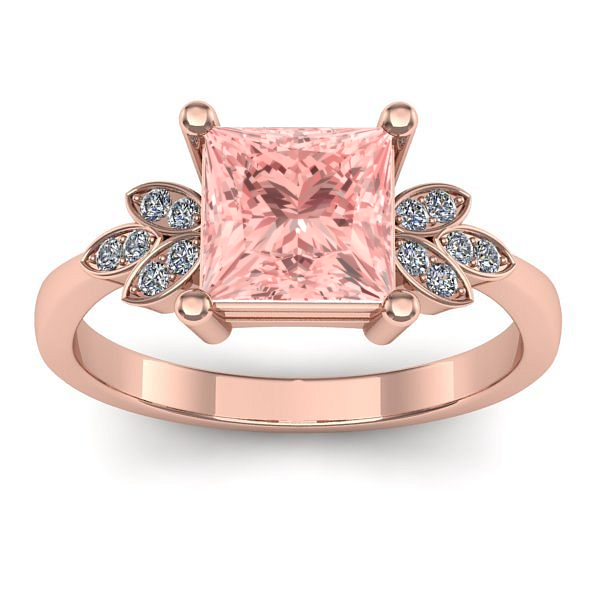Inel cu diamant de laborator roz patrat