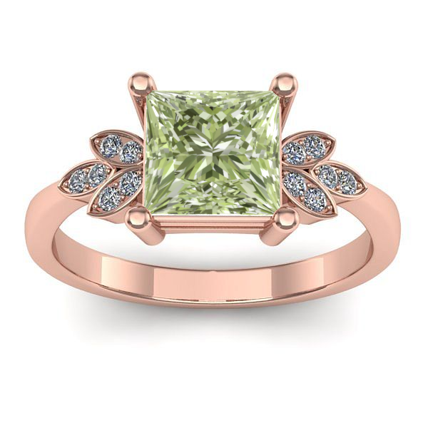 Inel logodna cu diamant de laborator verde patrat