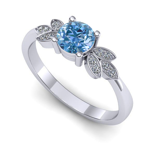Inel logodna din aur alb cu diamant de laborator albastru