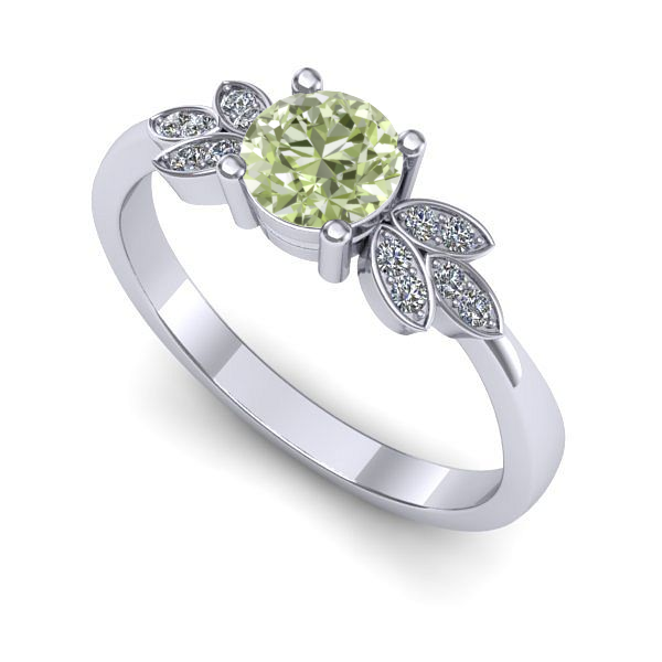 Inel logodna din aur alb cu diamant de laborator verde