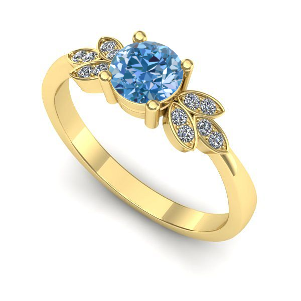 Inel din aur galben cu diamant de laborator albastru