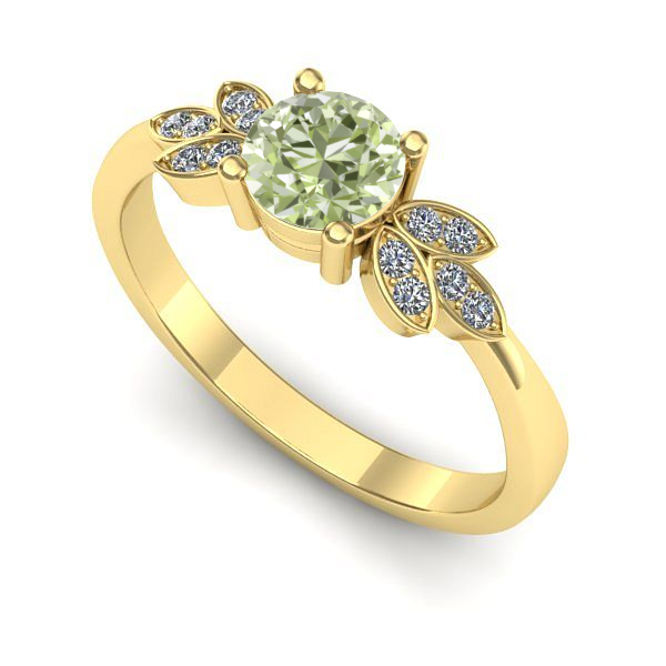 Inel de logodna din aur galben cu diamant de laborator verde