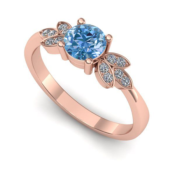 Inel din aur roz cu diamant de laborator albastru