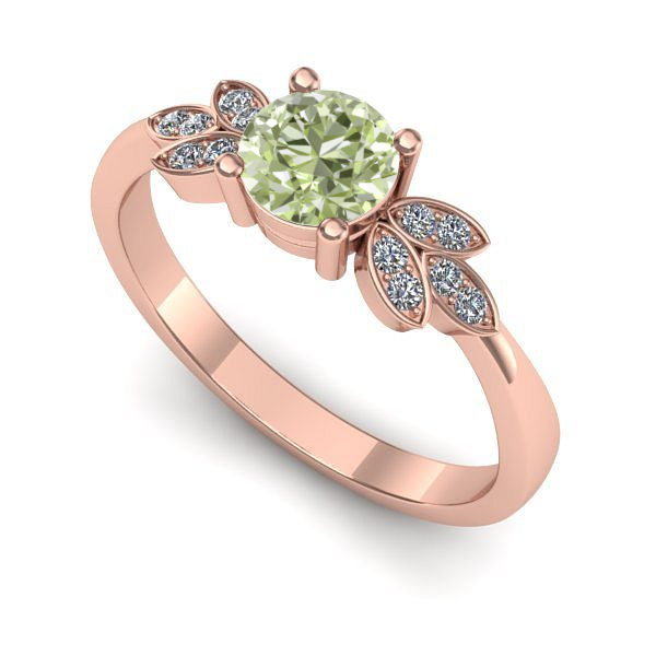 Inel de logodna din aur roz cu diamant de laborator verde