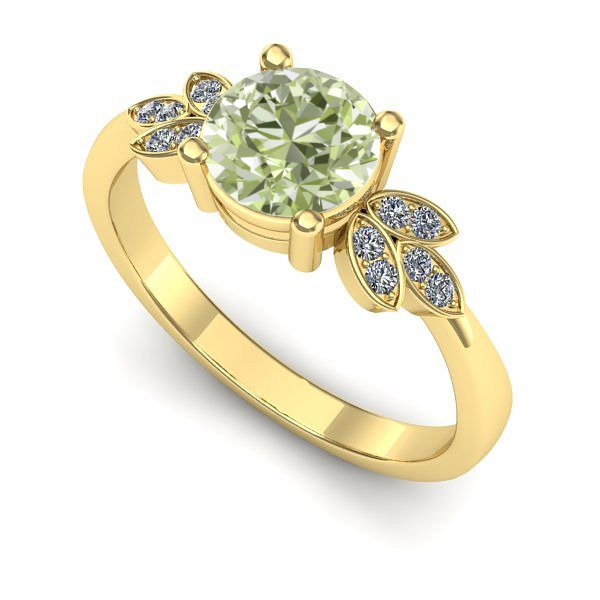 Inel de logodna din aur galben cu diamant de laborator verde