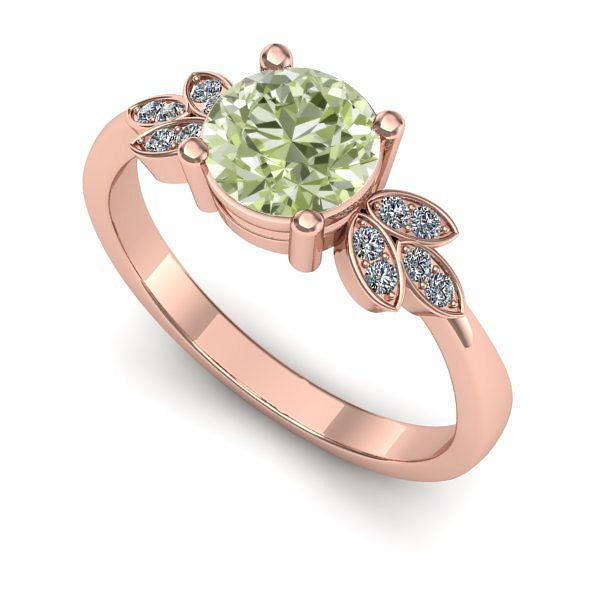 Inel din aur roz cu diamant de laborator verde