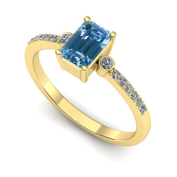 Inel din aur galben cu diamant de laborator albastru