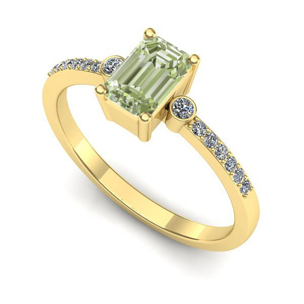 Inel de logodna din aur galben cu diamant de laborator verde