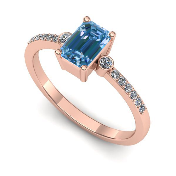 Inel logodna din aur roz cu diamant de laborator albastru