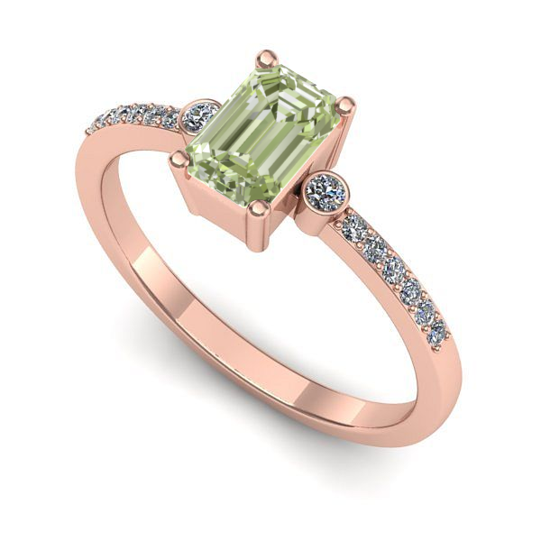 Inel din aur roz cu diamant de laborator verde