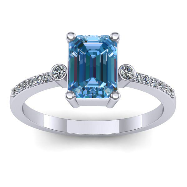 Inel logodna cu diamant de laborator albastru dreptunghiular