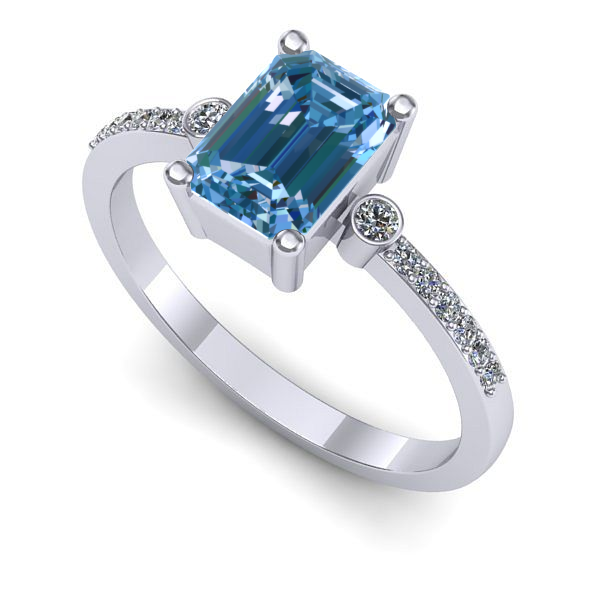 Inel logodna din aur alb cu diamant de laborator albastru