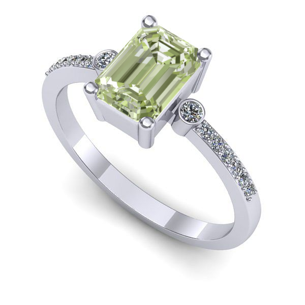 Inel logodna din aur alb cu diamant de laborator verde