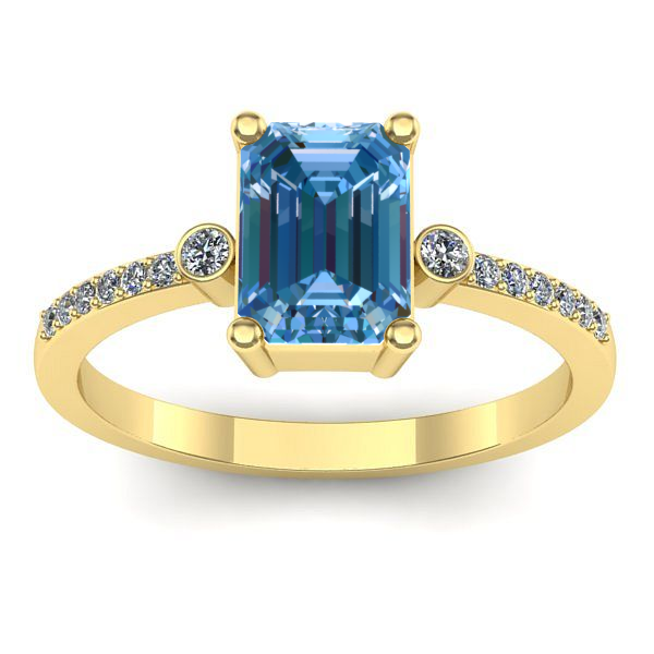Inel de logodna cu diamant de laborator albastru dreptunghiular