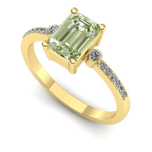 Inel logodna din aur galben cu diamant de laborator verde