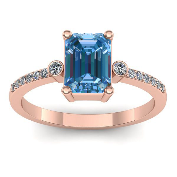 Inel cu diamant de laborator albastru dreptunghiular