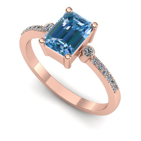 Inel de logodna din aur roz cu diamant de laborator albastru