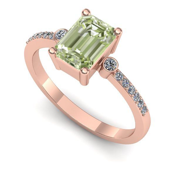 Inel din aur roz cu diamant de laborator verde