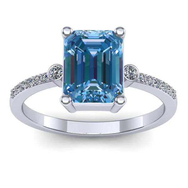 Inel cu diamant de laborator albastru dreptunghiular