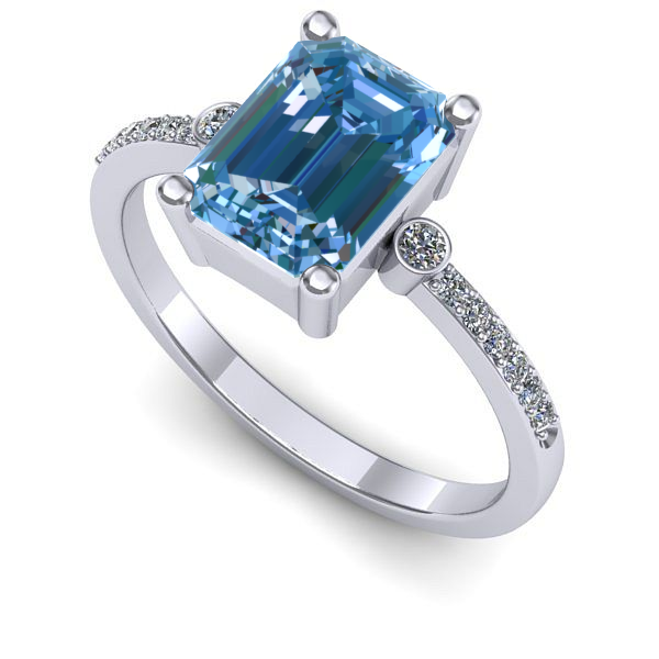 Inel de logodna din aur alb cu diamant de laborator albastru