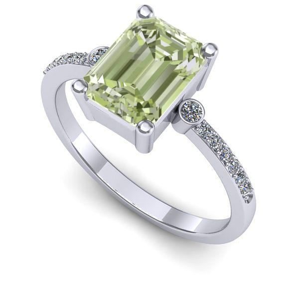 Inel de logodna din aur alb cu diamant de laborator verde