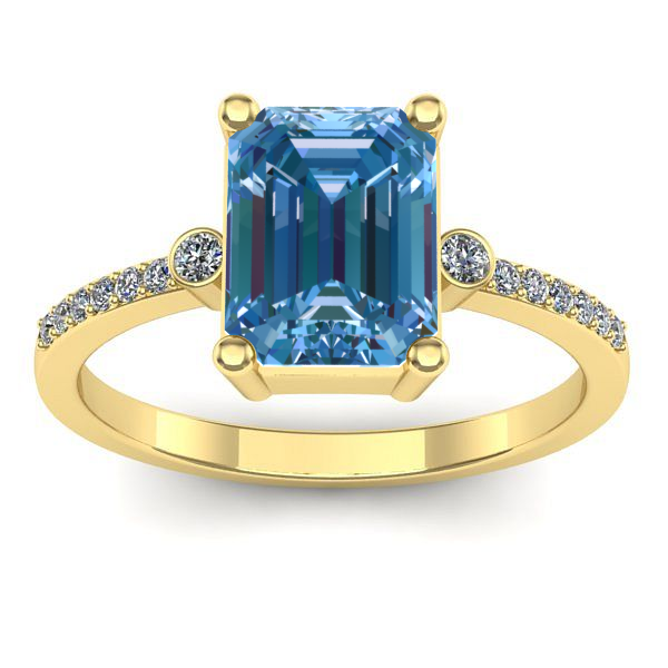 Inel de logodna cu diamant de laborator albastru dreptunghiular