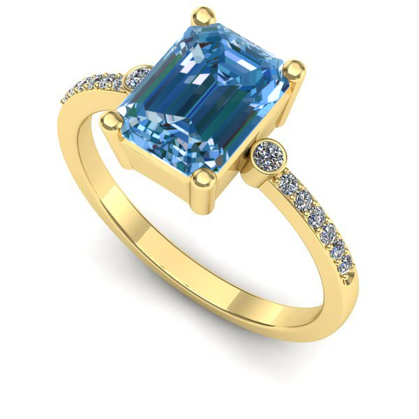 Inel logodna din aur galben cu diamant de laborator albastru