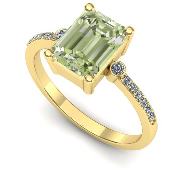 Inel din aur galben cu diamant de laborator verde