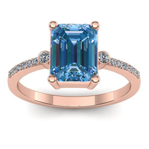 Inel cu diamant de laborator albastru dreptunghiular