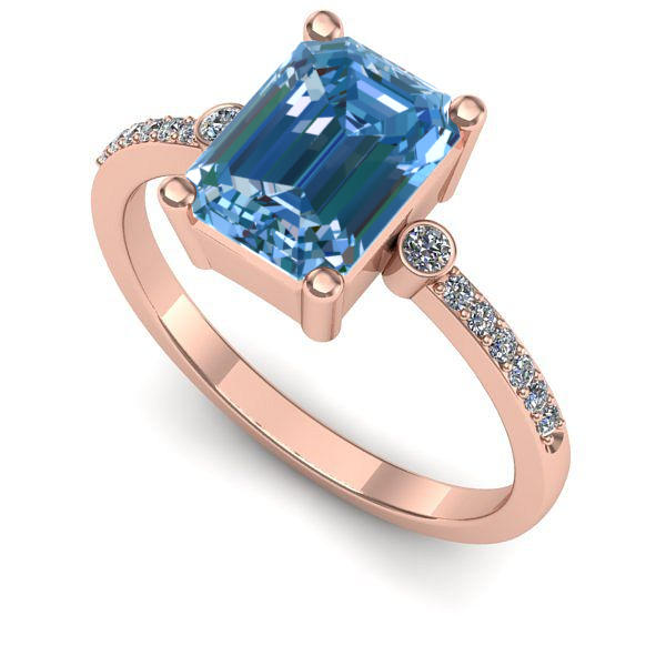 Inel logodna din aur roz cu diamant de laborator albastru