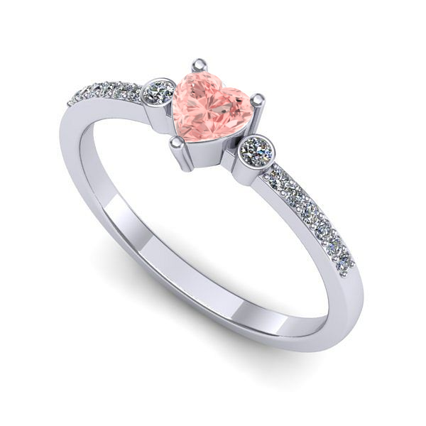 Inel logodna din aur alb cu diamant de laborator roz