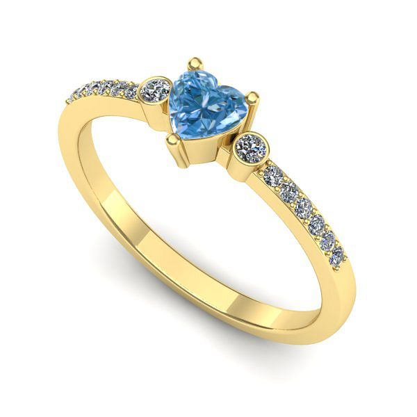 Inel din aur galben cu diamant de laborator albastru