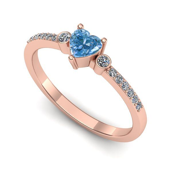 Inel de logodna din aur roz cu diamant de laborator albastru