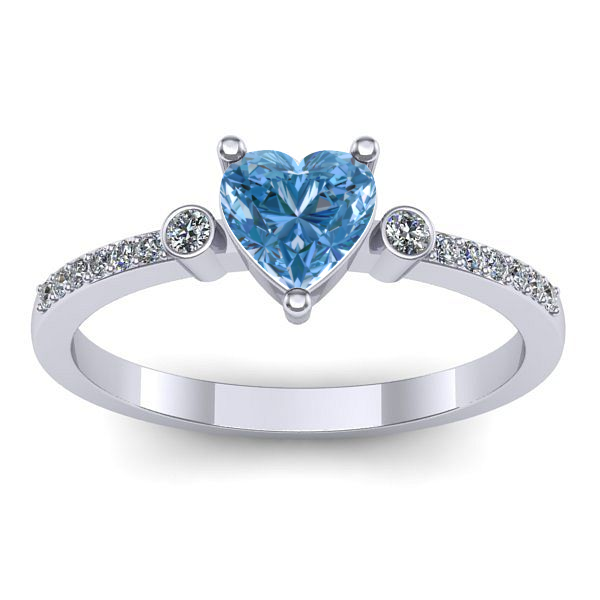 Inel de logodna cu diamant de laborator albastru inima