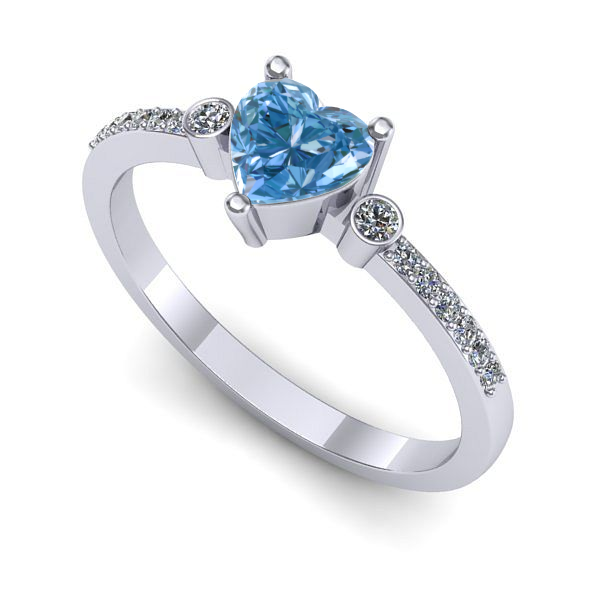 Inel de logodna din aur alb cu diamant de laborator albastru